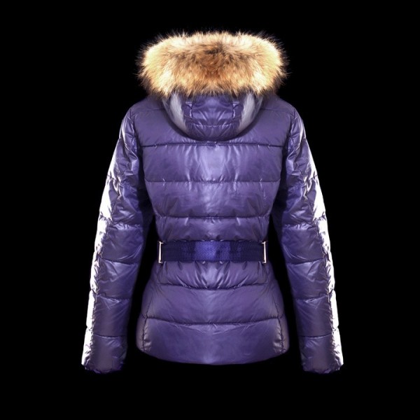 Moncler corto viola con cappuccio e cintura Donna Cappotti uscita